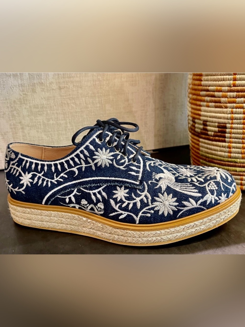 Kanna "Imelda" Denim Embroidery Oxford Espadrilles